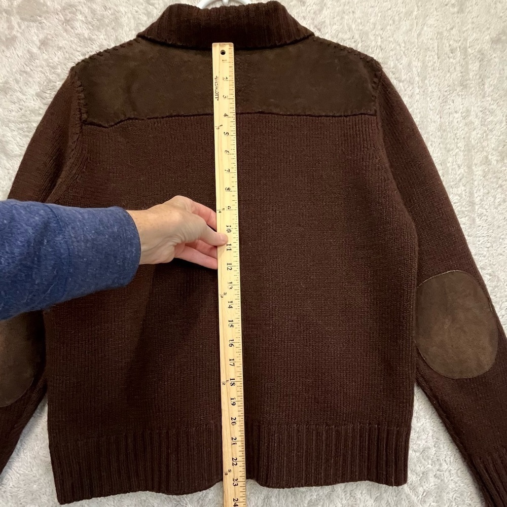Vintage Women's Chocolate Brown Boho Suede Cable Knit Jacket Sz M Elbow Patches - Picture 15 of 15